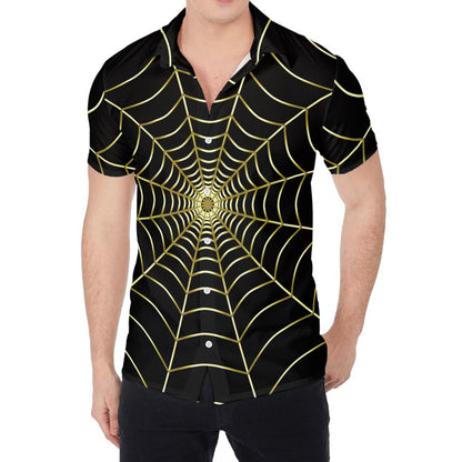 Yellow Cobweb Print Men's Shirt