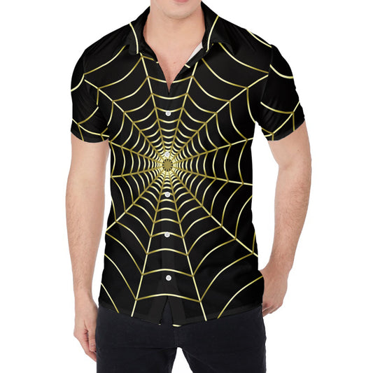 Yellow Cobweb Print Men's Shirt