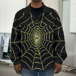 Yellow Cobweb Print Men's Shirt Jacket