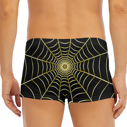 Yellow Cobweb Print Men's Short Boxer Briefs