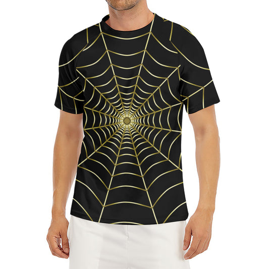 Yellow Cobweb Print Men's Short Sleeve Rash Guard