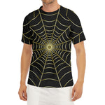 Yellow Cobweb Print Men's Short Sleeve Rash Guard