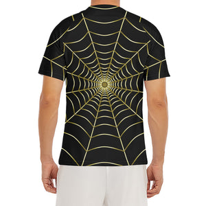 Yellow Cobweb Print Men's Short Sleeve Rash Guard