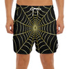 Yellow Cobweb Print Men's Split Running Shorts