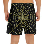 Yellow Cobweb Print Men's Split Running Shorts