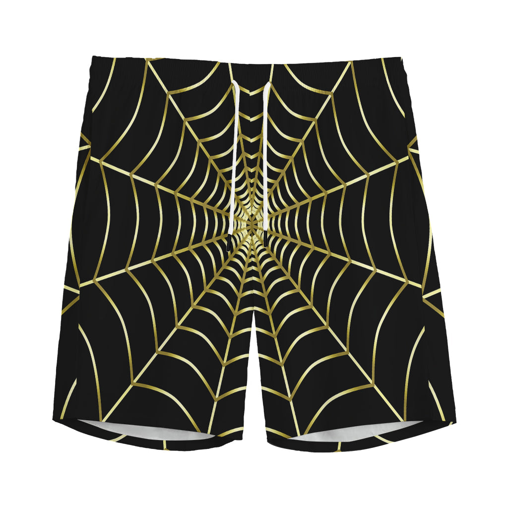 Yellow Cobweb Print Men's Sports Shorts