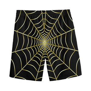 Yellow Cobweb Print Men's Sports Shorts