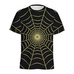 Yellow Cobweb Print Men's Sports T-Shirt