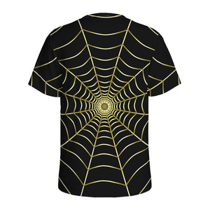 Yellow Cobweb Print Men's Sports T-Shirt