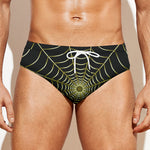 Yellow Cobweb Print Men's Swim Briefs