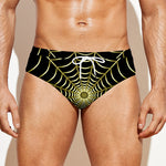 Yellow Cobweb Print Men's Swim Briefs