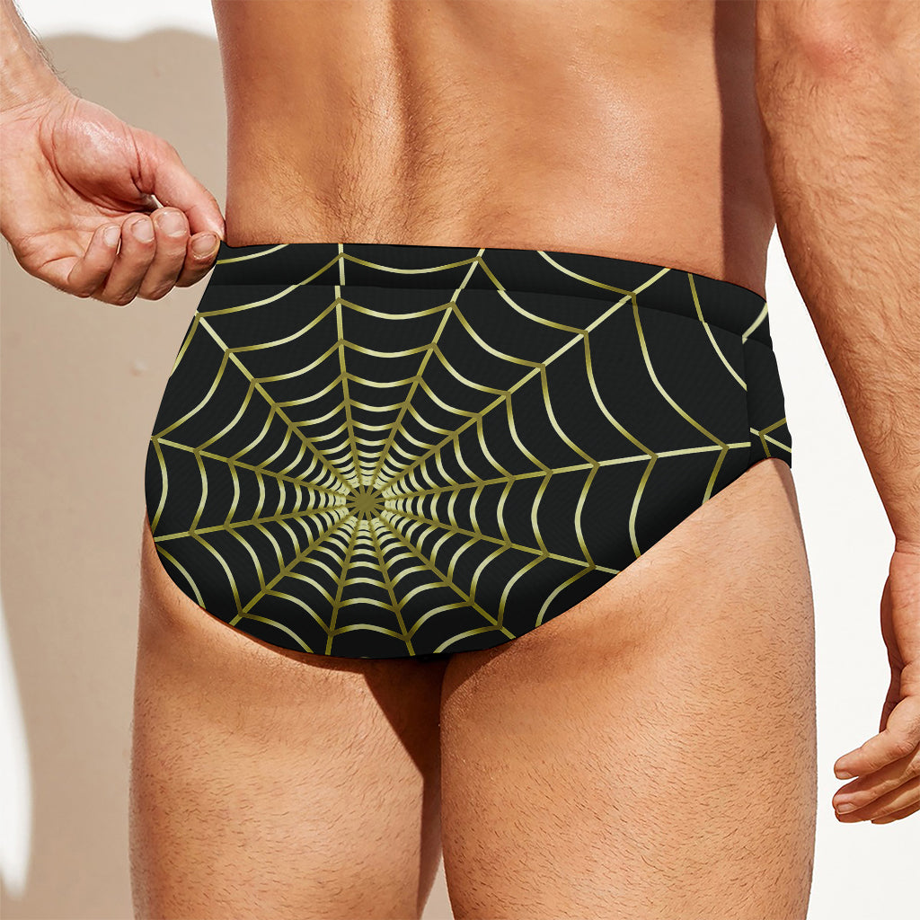 Yellow Cobweb Print Men's Swim Briefs