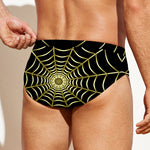Yellow Cobweb Print Men's Swim Briefs
