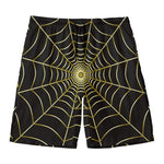 Yellow Cobweb Print Men's Swim Trunks