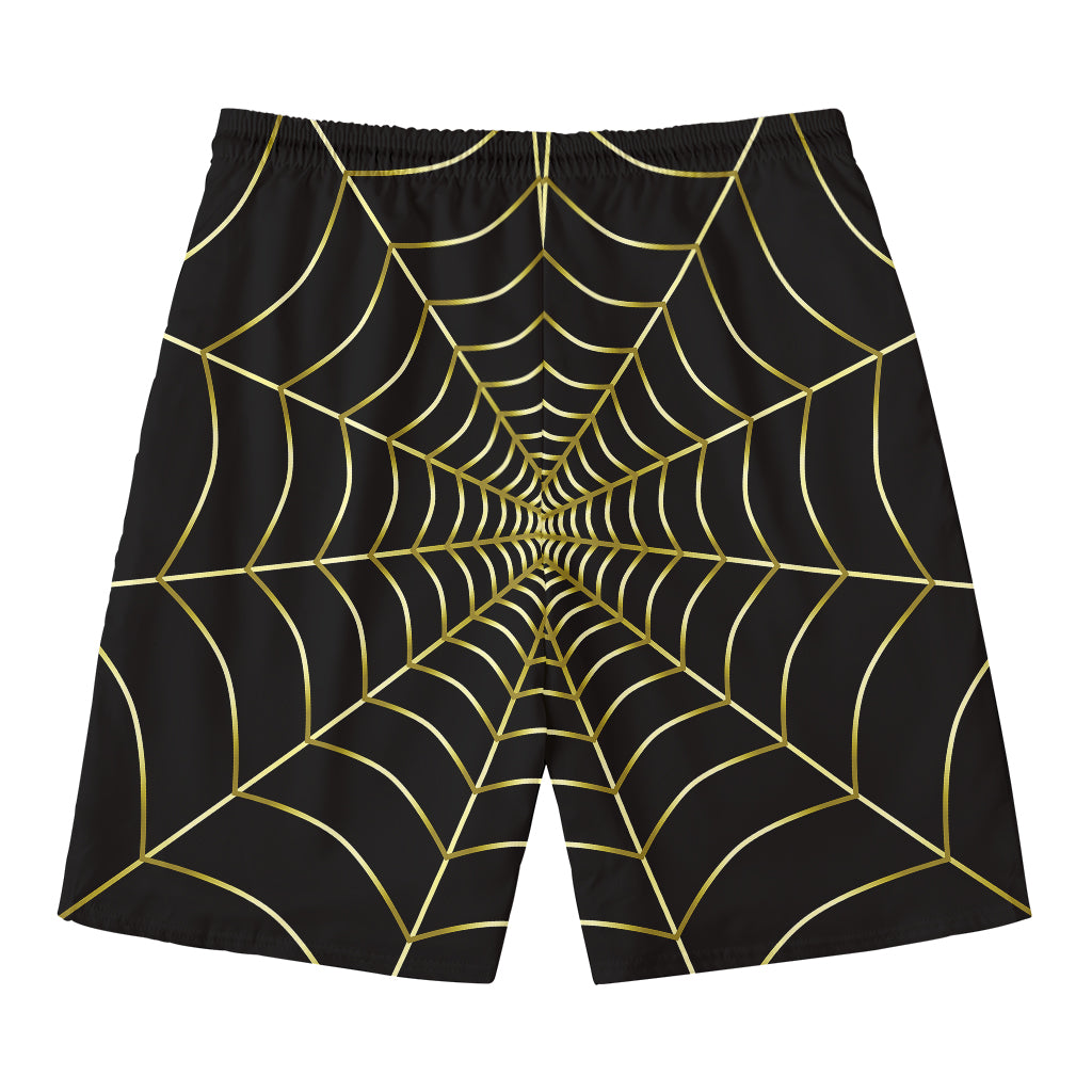 Yellow Cobweb Print Men's Swim Trunks