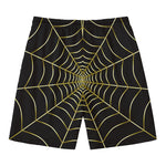 Yellow Cobweb Print Men's Swim Trunks