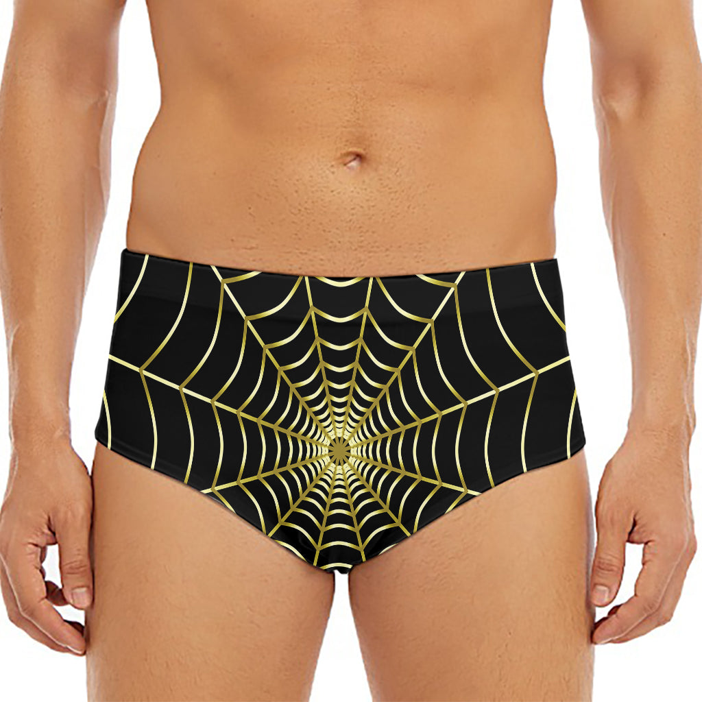 Yellow Cobweb Print Men's Triangle Swim Briefs