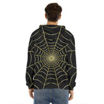 Yellow Cobweb Print Men's Velvet Pullover Hoodie
