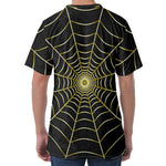Yellow Cobweb Print Men's Velvet T-Shirt