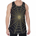 Yellow Cobweb Print Men's Velvet Tank Top