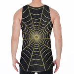 Yellow Cobweb Print Men's Velvet Tank Top