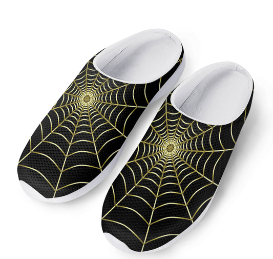 Yellow Cobweb Print Mesh Casual Shoes