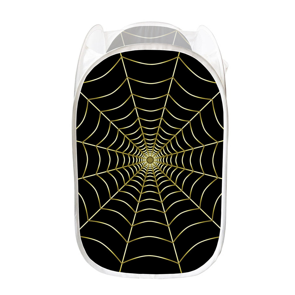 Yellow Cobweb Print Mesh Laundry Hamper