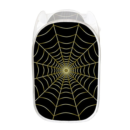 Yellow Cobweb Print Mesh Laundry Hamper