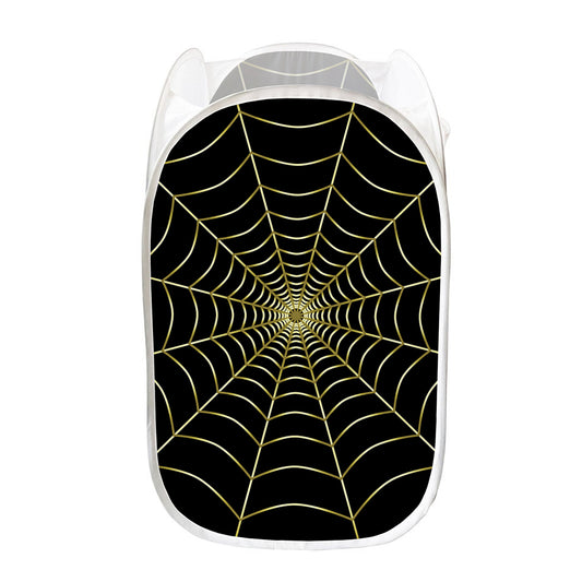 Yellow Cobweb Print Mesh Laundry Hamper