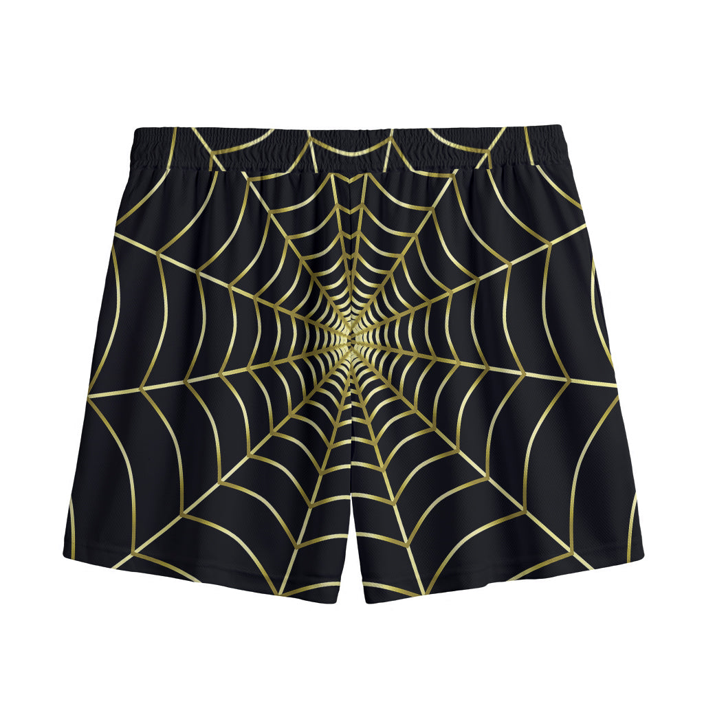 Yellow Cobweb Print Mesh Shorts