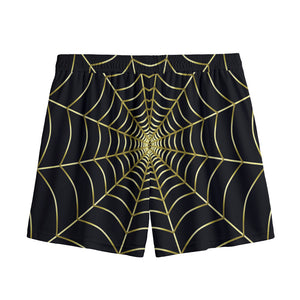 Yellow Cobweb Print Mesh Shorts