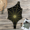 Yellow Cobweb Print One Shoulder Bodysuit