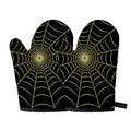 Yellow Cobweb Print Oven Mitts