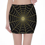 Yellow Cobweb Print Pencil Mini Skirt