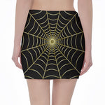 Yellow Cobweb Print Pencil Mini Skirt