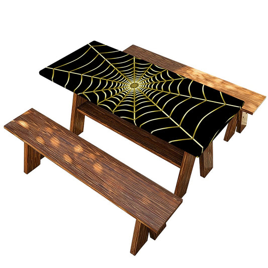 Yellow Cobweb Print Picnic Table Cover