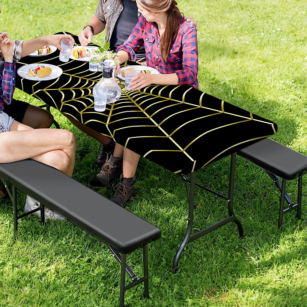 Yellow Cobweb Print Picnic Table Cover