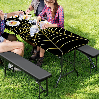 Yellow Cobweb Print Picnic Table Cover