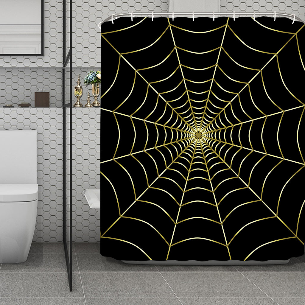 Yellow Cobweb Print Polyester Shower Curtain
