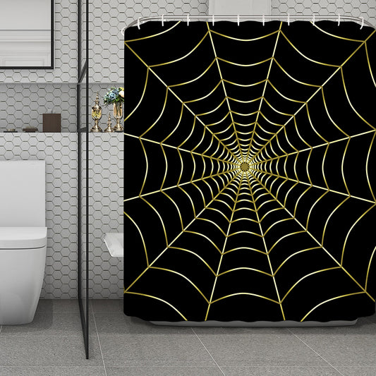 Yellow Cobweb Print Polyester Shower Curtain