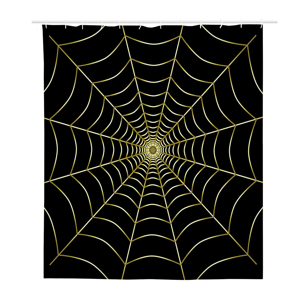 Yellow Cobweb Print Polyester Shower Curtain