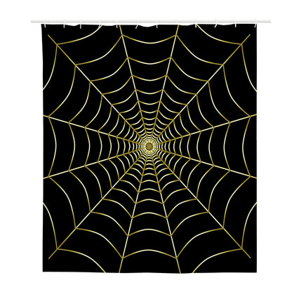 Yellow Cobweb Print Polyester Shower Curtain