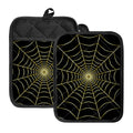 Yellow Cobweb Print Pot Holders With Pocket