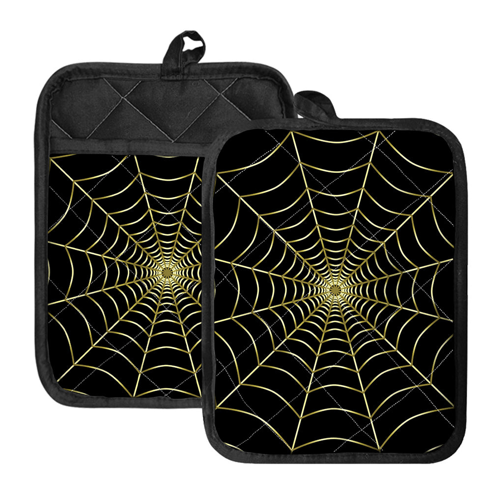 Yellow Cobweb Print Pot Holders With Pocket