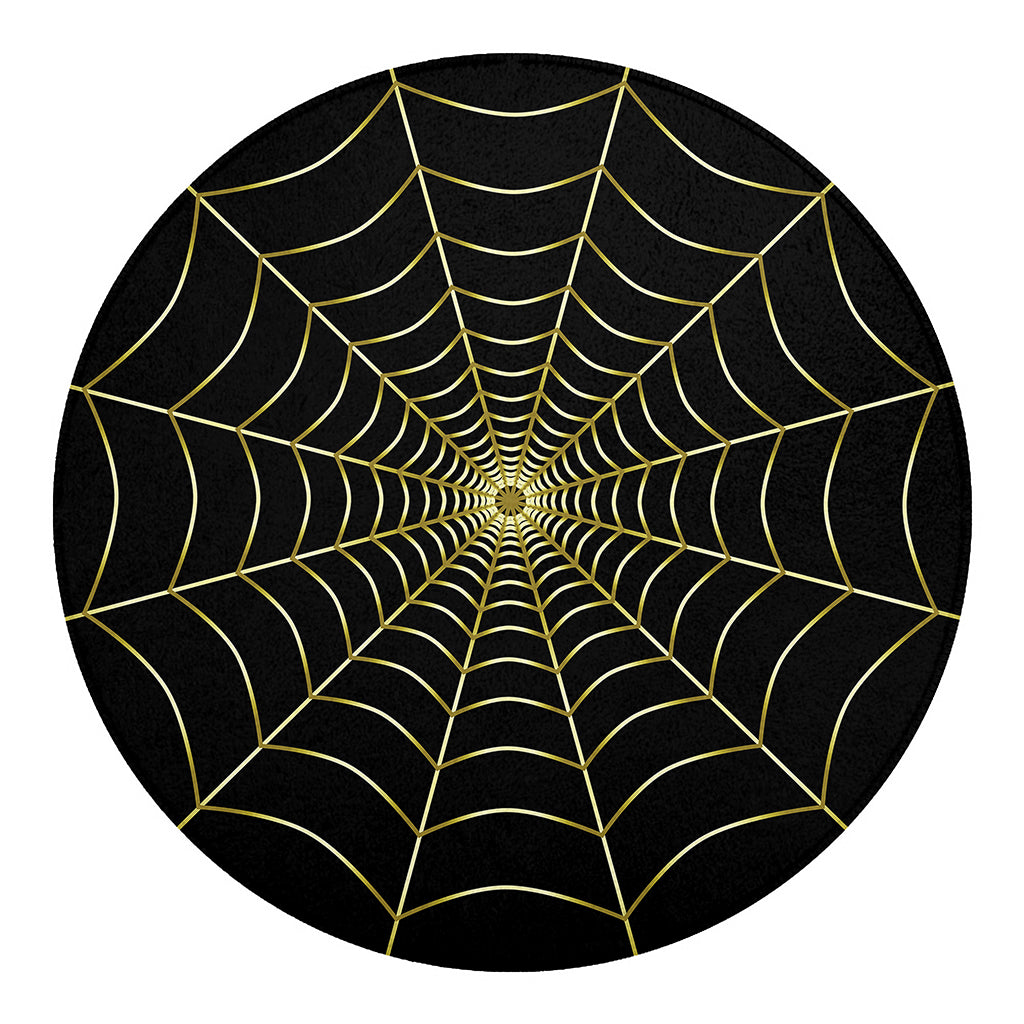 Yellow Cobweb Print Round Blanket