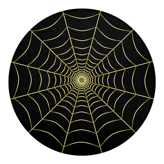Yellow Cobweb Print Round Blanket