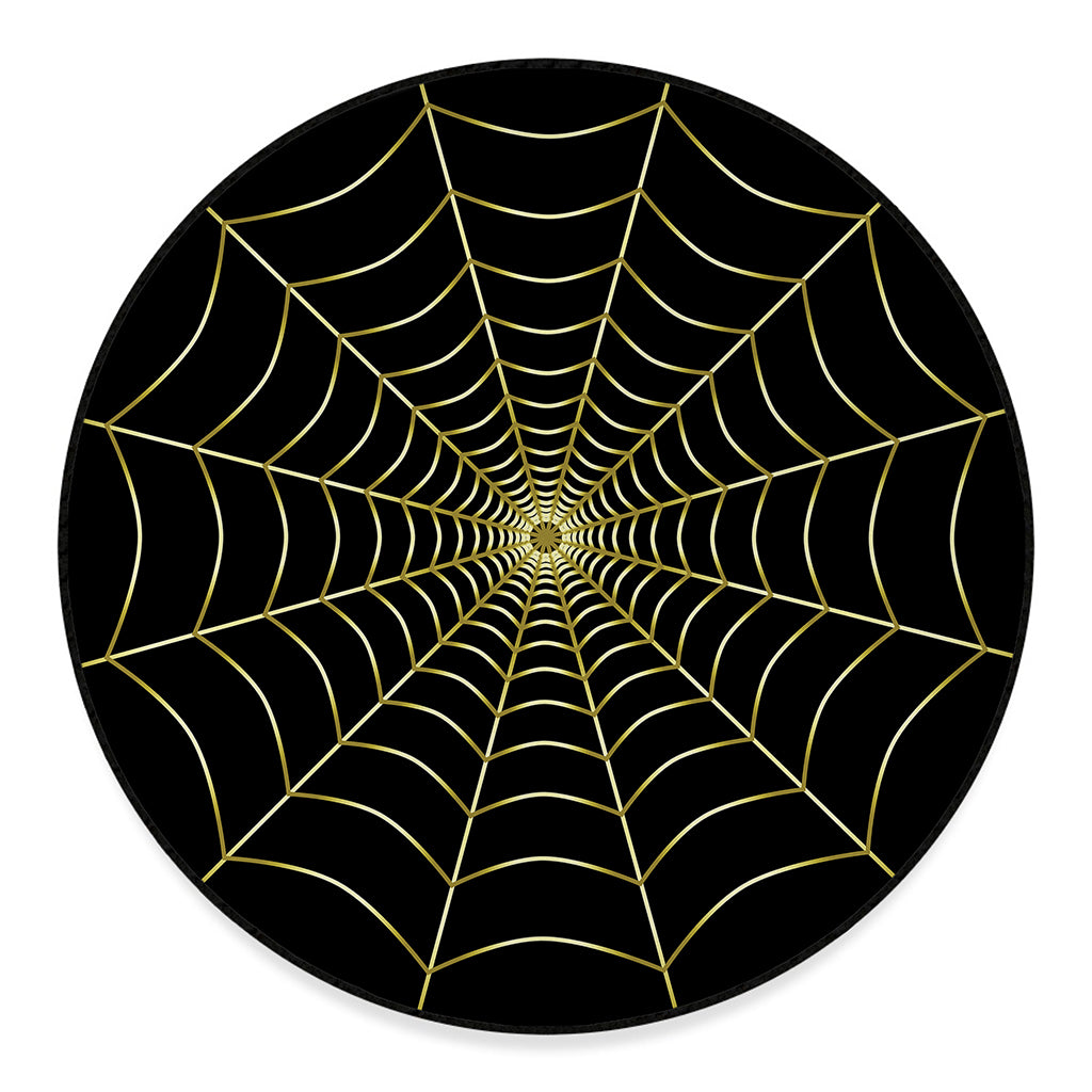 Yellow Cobweb Print Round Floor Mat