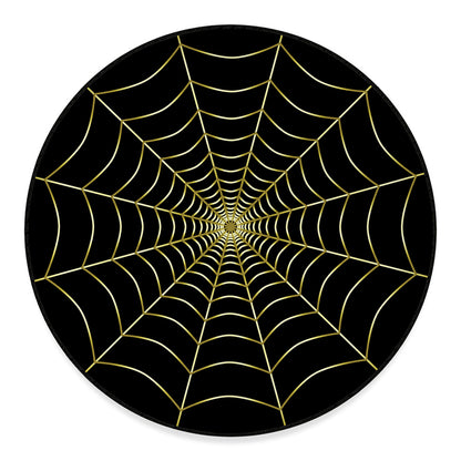 Yellow Cobweb Print Round Floor Mat