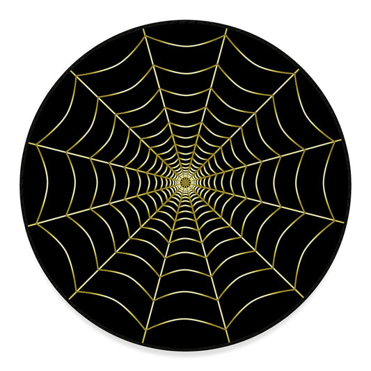 Yellow Cobweb Print Round Floor Mat