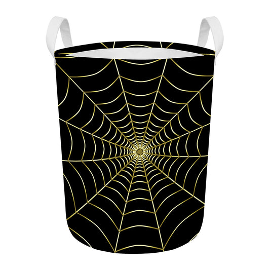 Yellow Cobweb Print Round Laundry Basket